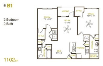 B1 - Two Bedroom, Two Bathroom 08-8107 floor plan